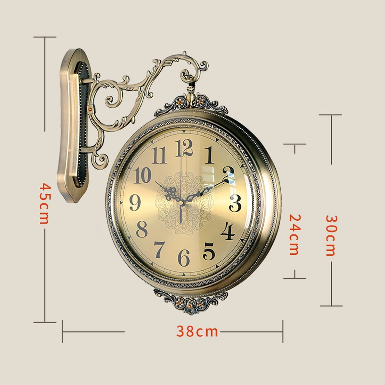 Metal Vintage Wall Clock, Double Sided Hanging Clocks, Indoor